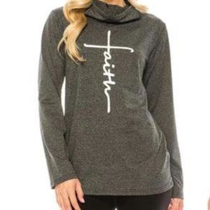 T-shirt-Long Sleeve-HAUTE- WomenSmall-"FAITH" Print-Cowl Neck Mask Top-NEW